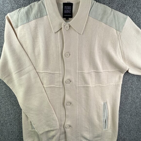 Pedro Bernardo Leather Knitwear Sweater Cardigan Women Large Ivory Button Up - Picture 1 of 13